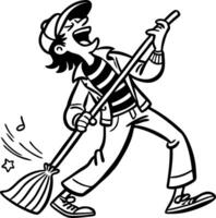 Joyful Cartoon Character Singing and Sweeping with a Broom for Fun and Lively Illustrations vector