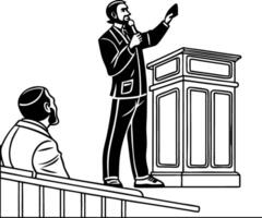 Public Speaker Presenting Engaging Speech at Podium with Audience Listening Intently vector