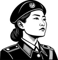 Portrait of a Determined Female Soldier in Military Uniform with Beret for Design Projects vector