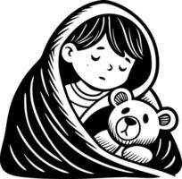 Cozy Child Embracing Teddy Bear Wrapped in Blanket Illustration for Childrens Projects vector