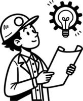 Creative Engineer Holding Blueprint with Light Bulb and Gear Concept for Innovation Design vector