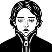 Stylized Portrait of a Young Boy with a Zip Up Jacket for Fashion and Design Use vector