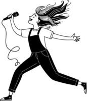 Dynamic Female Singer with Microphone in Mid Performance Energetic Line Art Illustration vector