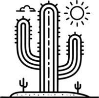 Stylized Cactus Illustration with Sun and Clouds Suitable for Tattoo Designs and Colorings vector