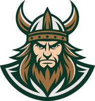Bold Viking Warrior Mascot with Horned Helmet and Intense Expression for Sports Branding vector
