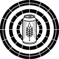 Stylized Beer Can with Leaf Design in Circular Pattern for Graphic Design and Tattoo Art vector