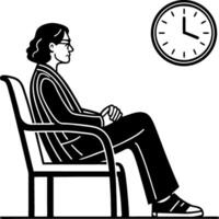 Contemplative Figure Sitting on Chair with Clock in Background Ideal for Mental Health Themes vector