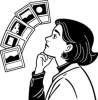 Thoughtful Woman Contemplating with Polaroids for Creative Inspiration Design vector