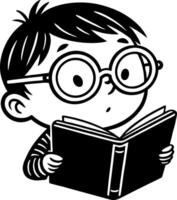 Curious Child Reading a Book with Large Glasses Cute Illustration for Educational Themes vector