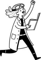 Excited Scientist with Book Running in Lab Coat Fun Illustration for Educational Materials vector