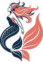 Elegant Mermaid Design with Flowing Hair in Vibrant Colors for Tattoos and Art Projects vector