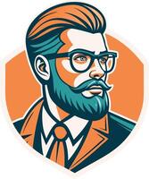 Stylish Handsome Man with Beard and Glasses in Vintage Suit Graphic Design for Branding vector