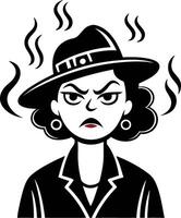 Fierce Woman Cartoon Character with Hat and Angry Expression Ideal for Tattoo and Graphic Design vector