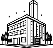 Modern Industrial Building with Chimney and Trees Ideal for Coloring Book and Design Projects vector