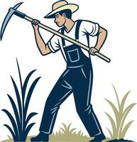 Farmer with Scythe Working in Field Depicting Rural Agriculture Lifestyle vector
