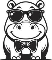 Stylish Cool Hippo Character Wearing Sunglasses and Bow Tie Ideal for Fun Designs vector