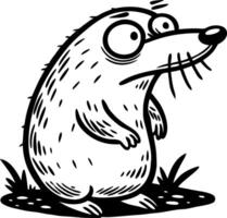 Whimsical Cartoon Mole Character Illustrated in Black and White for Creative Projects vector