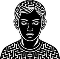 Stylized Portrait of a Young Boy with Geometric Patterns for Modern Design Projects vector