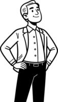 Confident Man Standing With Hands on Hips in Stylish Attire Character Illustration vector