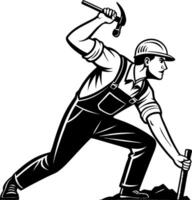 Dynamic Construction Worker with Hammer Engaged in Manual Labor for Industrial Projects vector