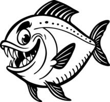 Angry Cartoon Fish with Sharp Teeth Fun Character Design for Tattoos and Coloring Pages vector