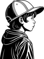 Profile View of a Young Boy Wearing a Baseball Cap and Hoodie for Illustrative Design Projects vector