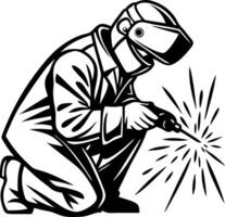 Welder in Action Creating Sparks During Metal Fabrication Process for Industrial Designs vector