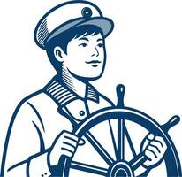 Captain at the Helm Vintage Style Illustration for Nautical Themes and Maritime Designs vector