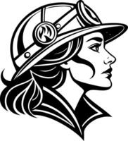 Profile of a Strong Female Miner in Safety Helmet with Goggles Emphasizing Empowerment and Strength vector