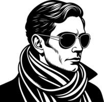 Stylish Man with Sunglasses and Scarf in Bold Black and White Design vector