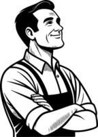Confident Smiling Man in Apron Representing Professionalism and Service Industry vector
