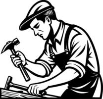 Skilled Carpenter Working with Hammer and Tools for Woodworking Projects vector