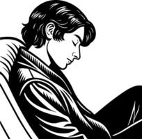 Contemplative Portrait of a Young Person in a Relaxed Pose for Artistic Inspiration vector