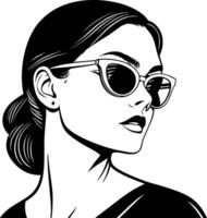 Elegant Woman in Sunglasses Retro Style Portrait for Fashion and Beauty Designs vector