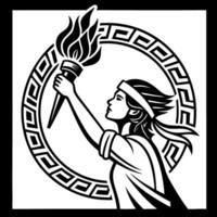 Empowered Female Figure Holding Torch Symbolizing Freedom and Enlightenment vector