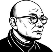 Bald Man with Glasses in Black and White Outline Style Portrait for Graphic Design Projects vector