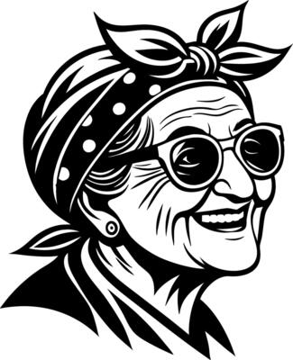 Cheerful Elderly Woman in Sunglasses with Bandana Smiling Illustration for Creative Projects
