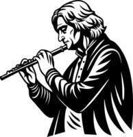 Elegant Musician Playing Flute in Vintage Style Artistic Design for Tattoos and Crafts vector