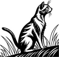 Elegant Cat Silhouette in Grass Suitable for Tattoo Design and Creative Projects vector