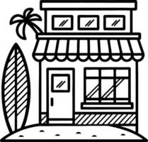 Charming Coastal Storefront with Palm Tree and Surfboard Ideal for Beach Theme Projects vector