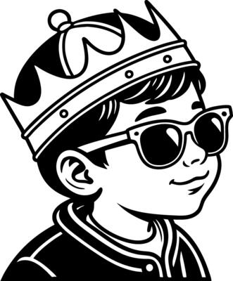 Cool Kid with Crown and Sunglasses Illustration for T-shirt Design and Coloring Activities
