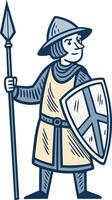 Brave Warrior with Shield and Spear Retro Illustration for Fantasy Art Projects vector