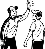 Two Boys Greeting Each Other with a Friendly Gesture Perfect for Sports Themes or Coloring Books vector