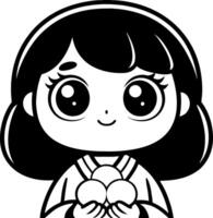 Cute Girl Holding Ice Cream Scoops Cartoon Character Perfect for Coloring Books and Designs vector