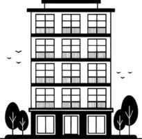 Modern Urban Apartment Building Design with Trees and Birds for Architecture Projects vector