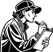 Creative Young Artist Sketching Ideas in Notepad Wearing Cap and Jacket vector