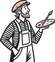 Artistic Painter Holding Palette with Brush in Classic Style for Creative Projects vector