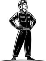 Vintage Pilot Character Wearing Aviator Helmet Uniform Symbolizing Adventure and Freedom vector