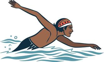 Indigenous Swimmer in Action Over Waves Perfect for Sports Illustrations and Tattoo Designs vector