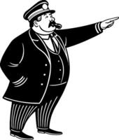 Vintage Cartoon Conductor Pointing in Classic Attire Illustration Design vector